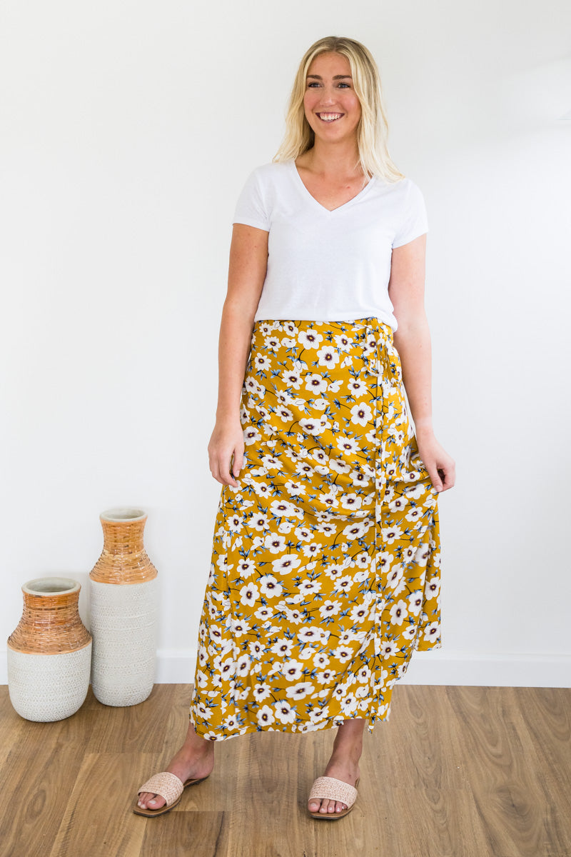 Ella wrap skirt - sunny yellow and calm teal