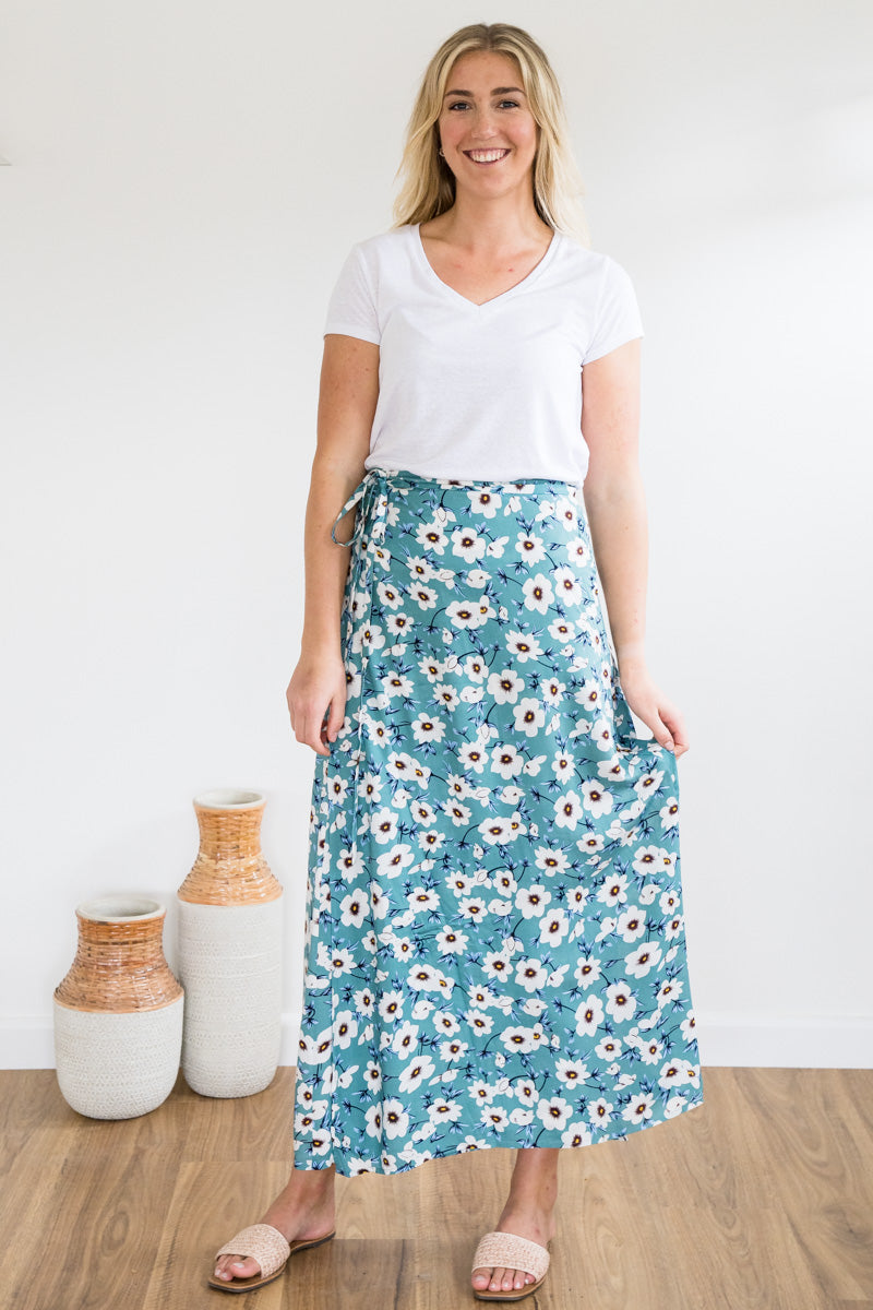 Ella wrap skirt - sunny yellow and calm teal