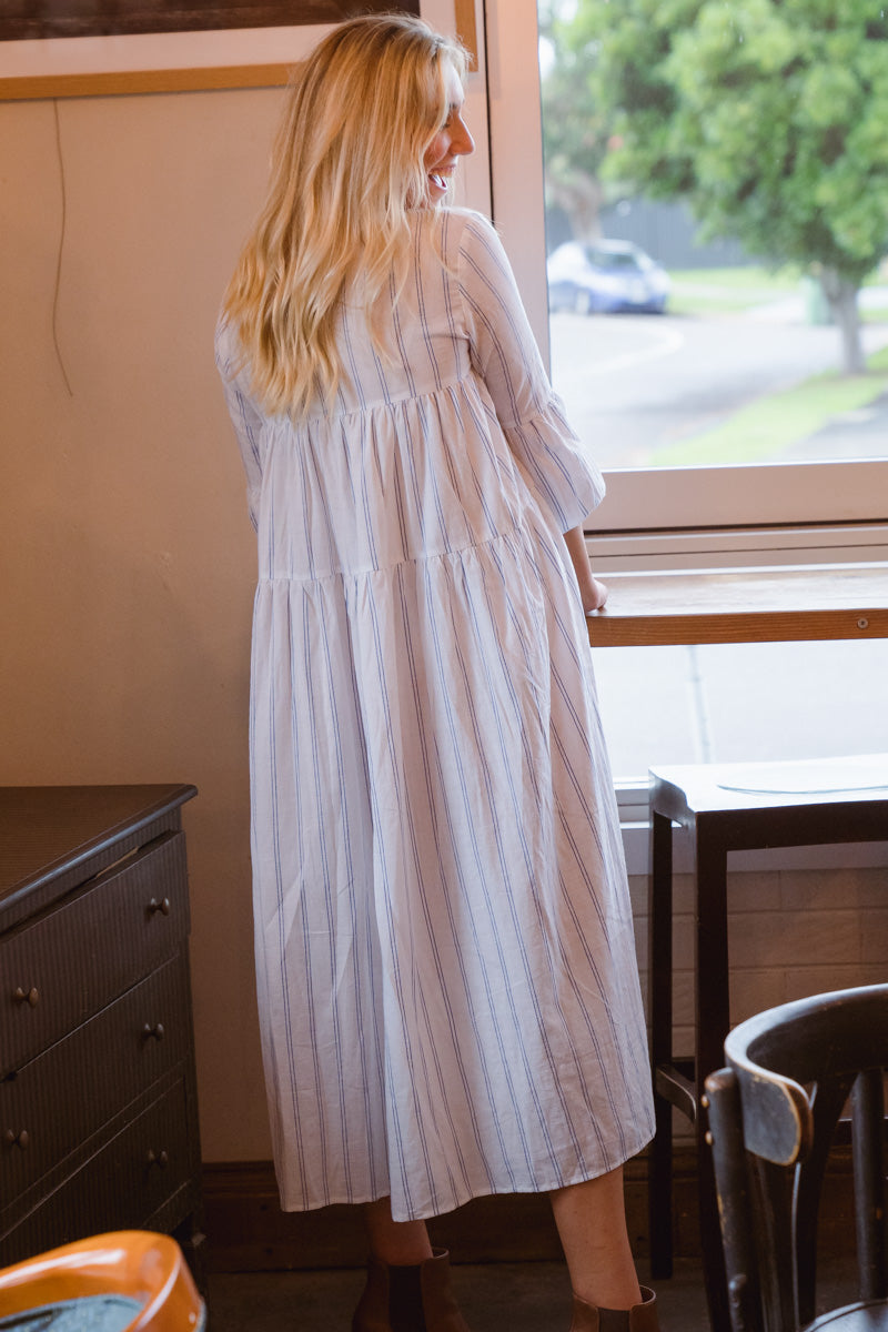 Florence Maxi Dress - White Stripe