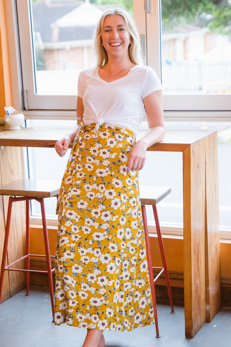 Ella wrap skirt - sunny yellow and calm teal