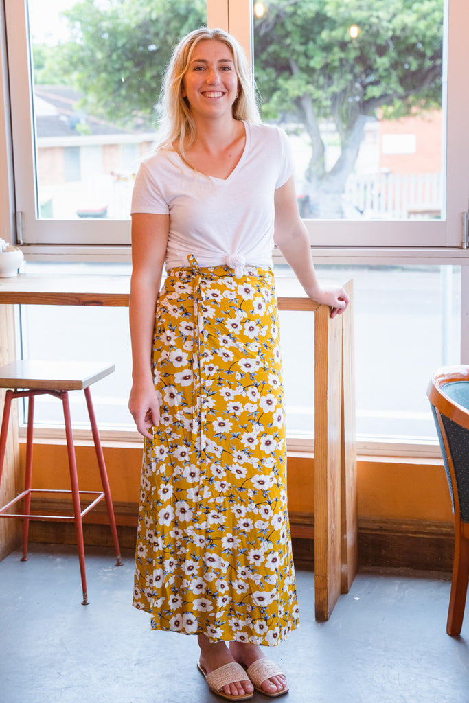 Ella wrap skirt - sunny yellow and calm teal