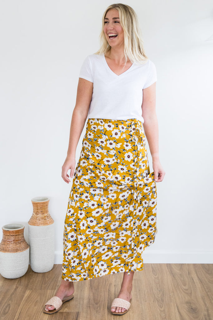 Ella wrap skirt - sunny yellow and calm teal