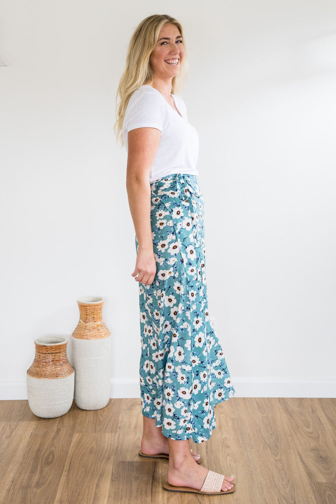 Ella wrap skirt - sunny yellow and calm teal